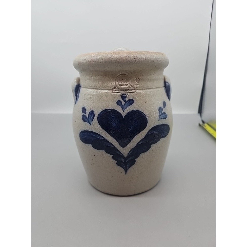 VTG ROWE POTTERY 1990 HEART SALT GLAZE STONEWARE CERAMIC VASE UTENSIL CONTAINER